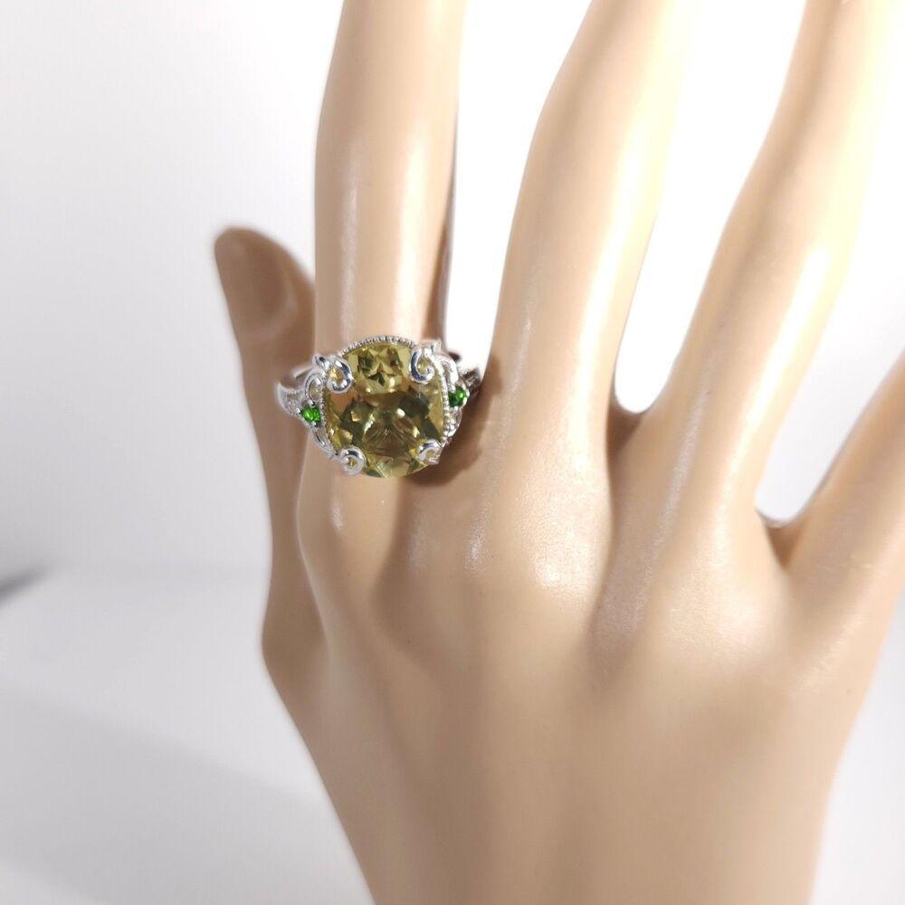 Yellow Quartz 13 Carats Ring with Chrome Diopside Size 9 - Picture 12 of 14